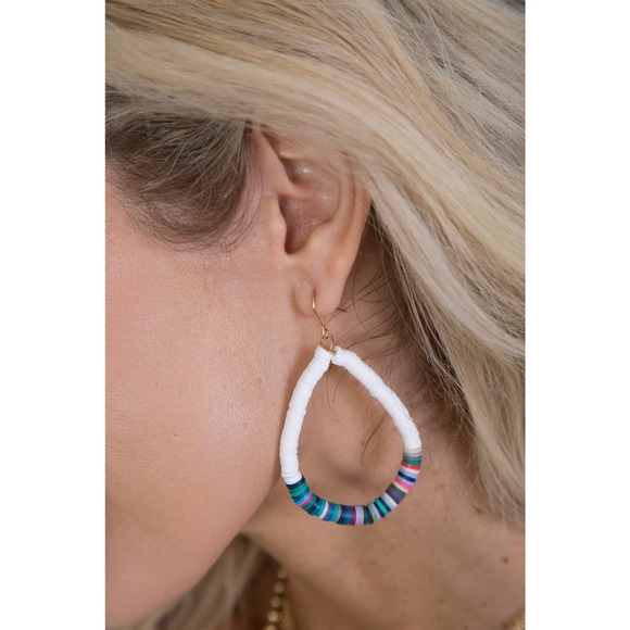 Earrings Multi-Color Katsuki Bead Teardrop Hoops Neon Bright White - Picture 3 of 3